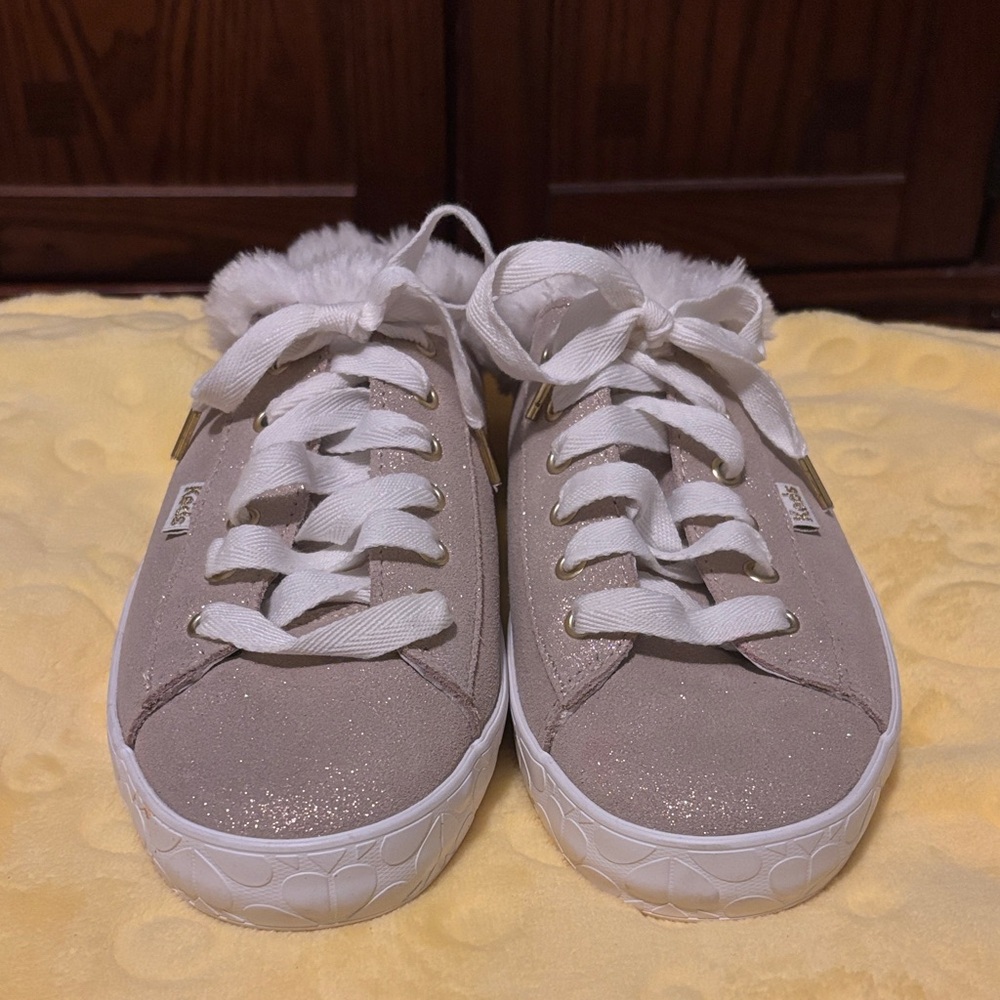 Keds Kate Spade White Sneakers with Faux Fur